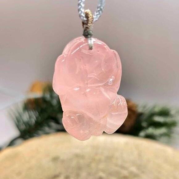 Nature Rose Quartz Pi Xiu Hand Braided Pendant Necklace - Picture 8 of 10